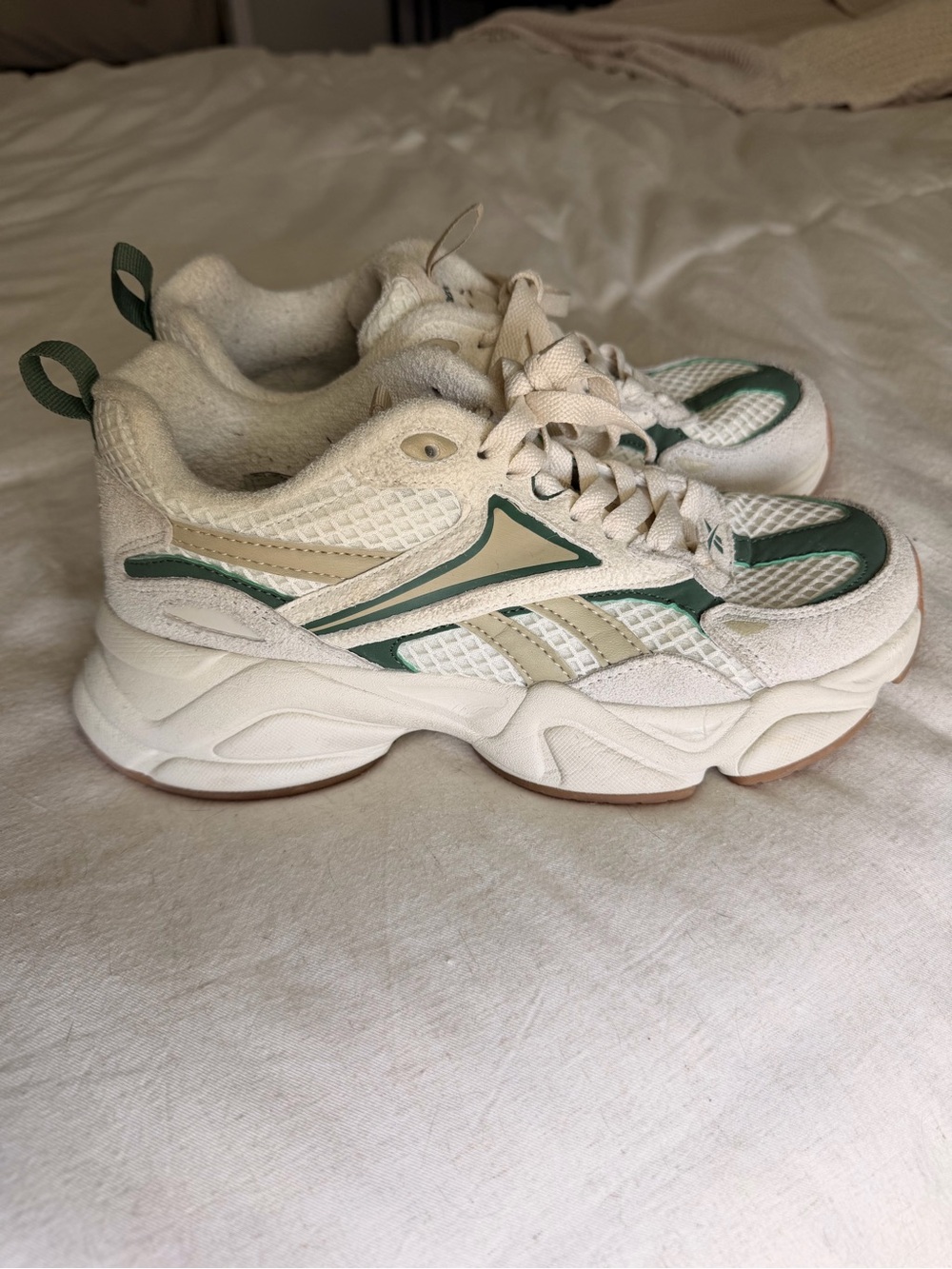 Reebok Cream and Green Chunky Athletic Sneakers